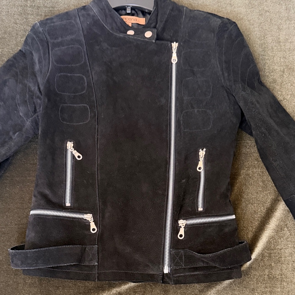 Arden B Black Suede Moto Jacket with Silver Zippers